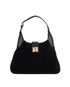 Shoulder Bag, &pound;250, Handbags, Black, Leather/Velvet, Front view